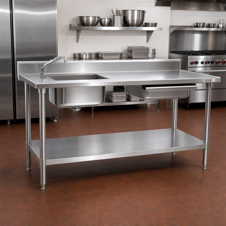 Product image #2 for Eagle Spec-Master 72-Inch x 30-Inch Stainless Steel Prep Table with Left Sink, Right Drawer and Undershelf