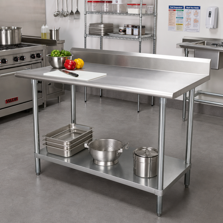 Product image #2 for Advance Tabco Special Value Series Stainless Steel Work Table with 5-Inch Backsplash and Undershelf, 72 x 36 Inches