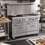 Thumbnail image #2 for Southbend (Middleby) Ultimate 4484EE-2T 48-Inch Gas Restaurant Range with 4 Burners, 24-Inch Thermostatic Griddle, and 2 Space-Saver Ovens