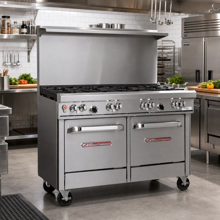Product image #2 for Ultimate 48-Inch Gas Restaurant Range with 8 Open Burners, Standard Oven, and Cabinet Base