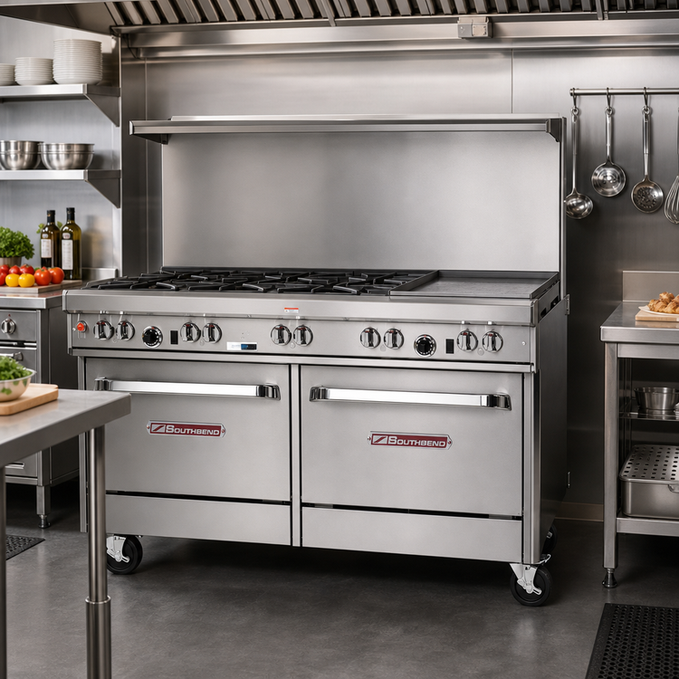 Product image #2 for Southbend Ultimate 60-Inch Gas Restaurant Range with 5 Open Burners, 24-Inch Griddle/Broiler, and 2 Standard Ovens