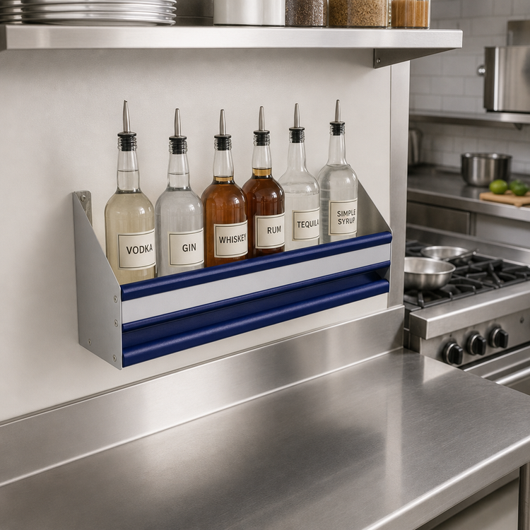 Product image #2 for Advance Tabco Prestige Supreme Single-Tier Stainless Steel Speed Rail, 24 Inch, 6-Bottle Capacity