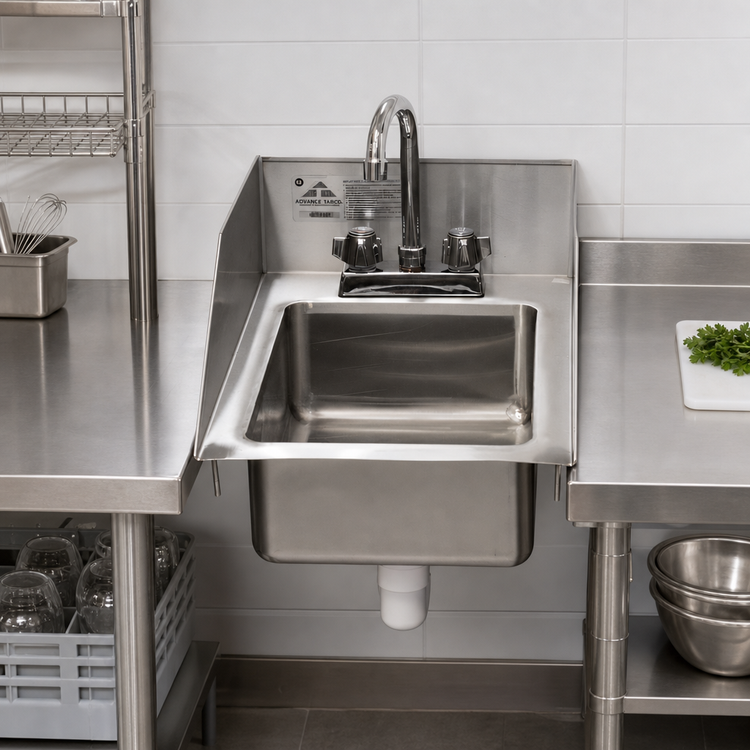 Product image #2 for Advance Tabco Special Value Series 1-Compartment Drop-In Sink with Side Splashes, 10 x 14 x 5 Bowl, Faucet and Basket Drain