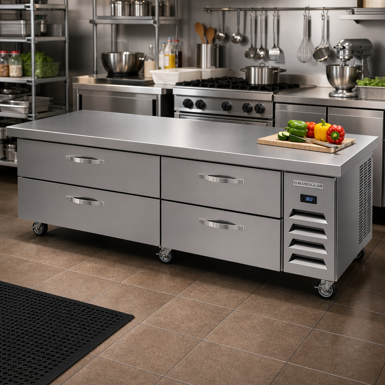Product image #3 for Beverage-Air Four-Drawer Chef Base Refrigerator with 89-Inch Extended Top