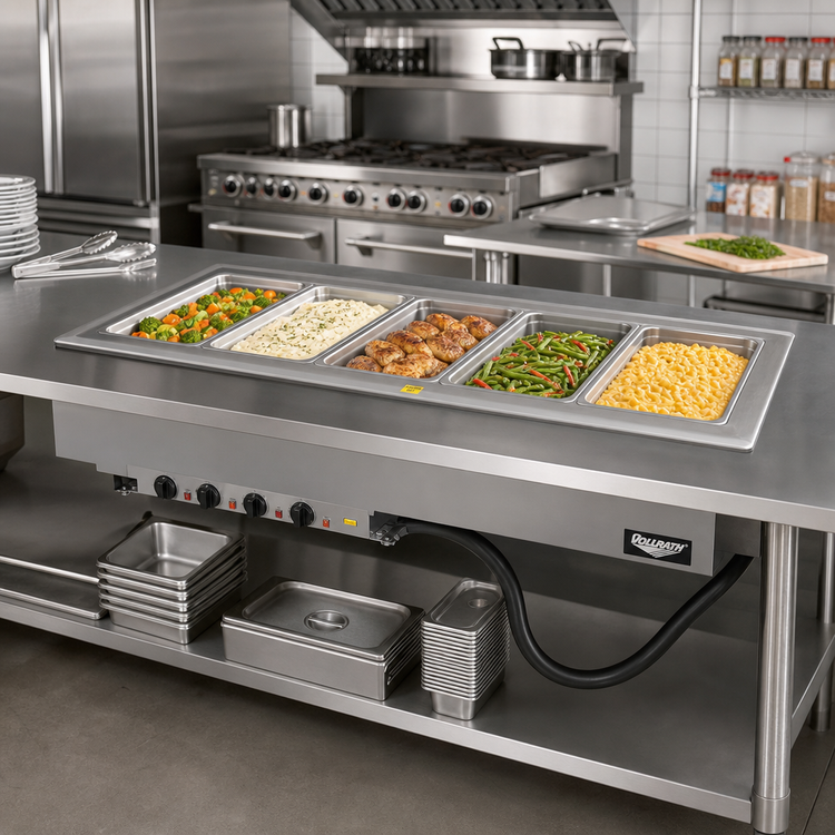 Product image #2 for Vollrath 5-Well Drop-In Electric Hot Food Well for 12 x 20 Pans with Thermostatic Controls, Wet Operation, Manifold Drain, 240V