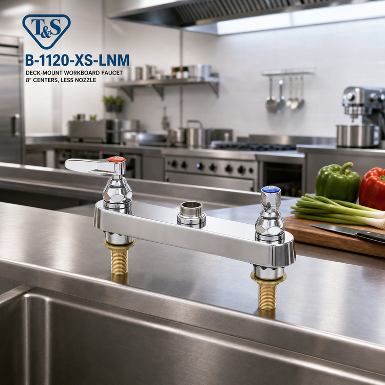 Product image #2 for T&S Brass B-1120-XS-LNM Deck-Mount Workboard Faucet, 8" Centers, Less Nozzle