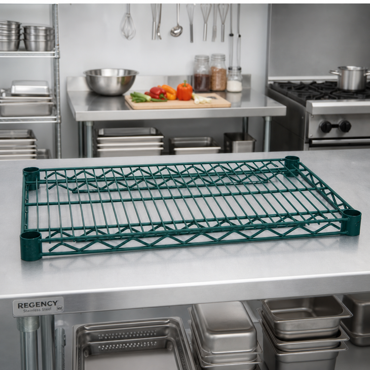 Product image #3 for Advance Tabco Special Value Heavy Duty Wire Shelf, 42 x 14 Inches, Green Epoxy Coated