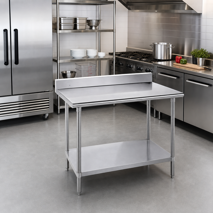 Product image #2 for Advance Tabco Commercial Stainless Steel Work Table, 30 in. W x 24 in. D, with 5 in. Backsplash and Adjustable Undershelf