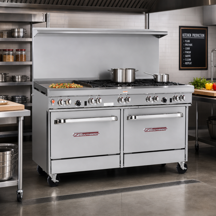 Product image #2 for Southbend Ultimate 60-Inch Gas Restaurant Range with 6 Burners, 24-Inch Griddle, Standard Oven, and Convection Oven