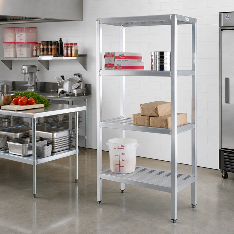 Product image #2 for New Age T-Bar Series 4-Tier Cantilevered Aluminum Shelving Unit, 60W x 20D x 72H
