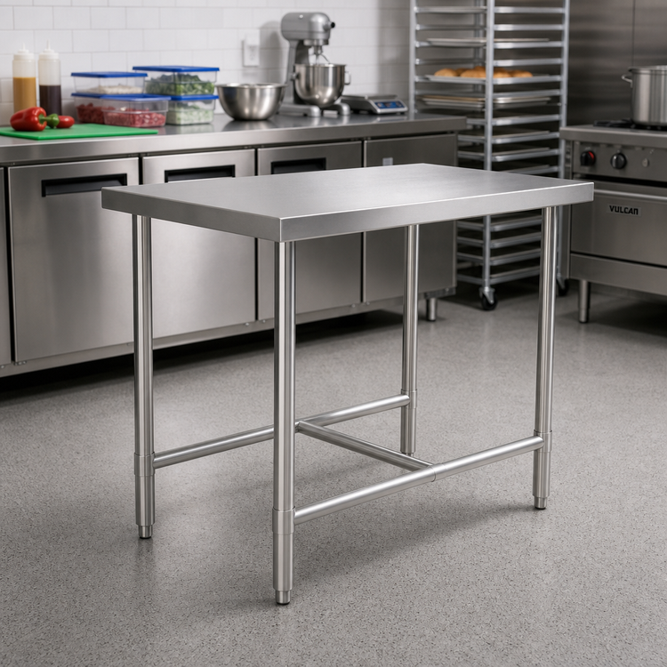 Product image #2 for 30 Inch x 18 Inch 18 Gauge Stainless Steel Open Base Work Table with H-Base