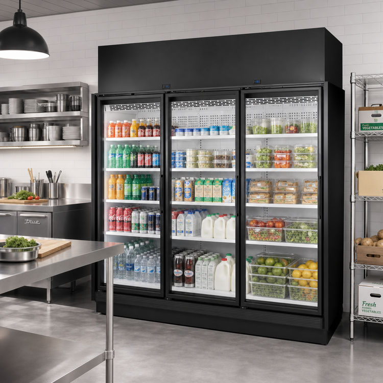 Product image #2 for True TRM3M 3-Door Medium-Temperature Glass Door Merchandiser