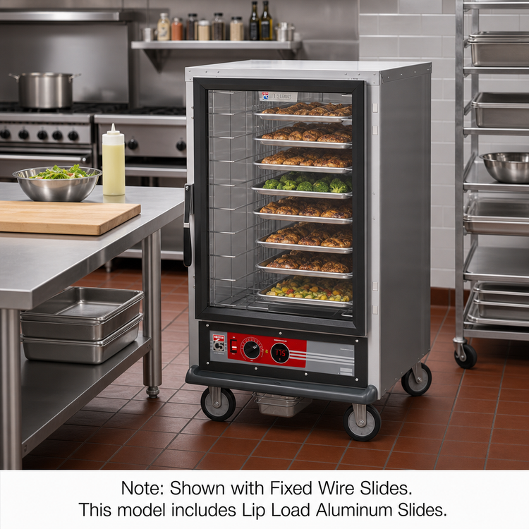 Product image #2 for Metro C5 1 Series Half-Height Mobile Non-Insulated Heated Holding Cabinet with Clear Polycarbonate Door and Lip Load Slides