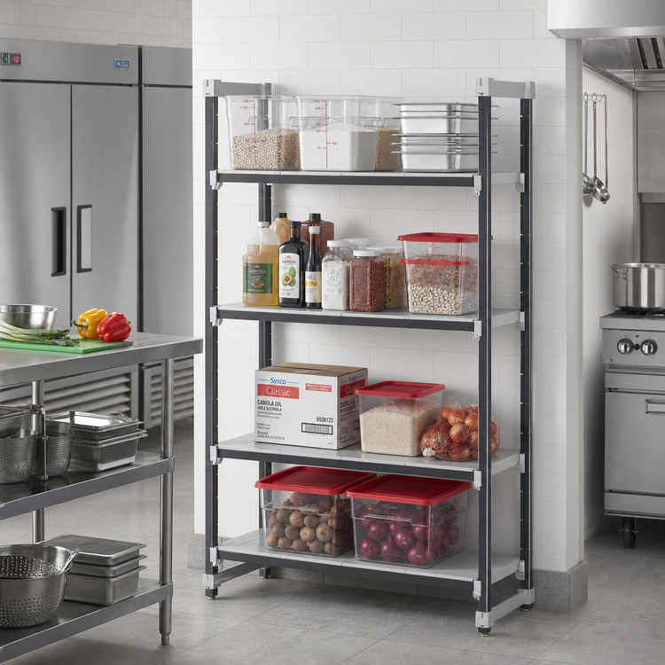 Product image #2 for Cambro Camshelving Elements XTRA 4-Shelf Solid Stationary Starter Shelving Unit, 24 x 30 x 72 Inches, Speckled Gray