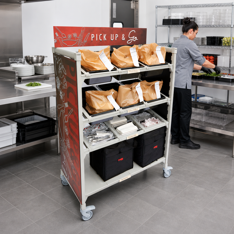 Product image #2 for Cambro Camshelving Premium 4-Tier Mobile Flex Station Unit with Angled Divider Bars, 24 x 48 x 67 Inches, Speckled Gray