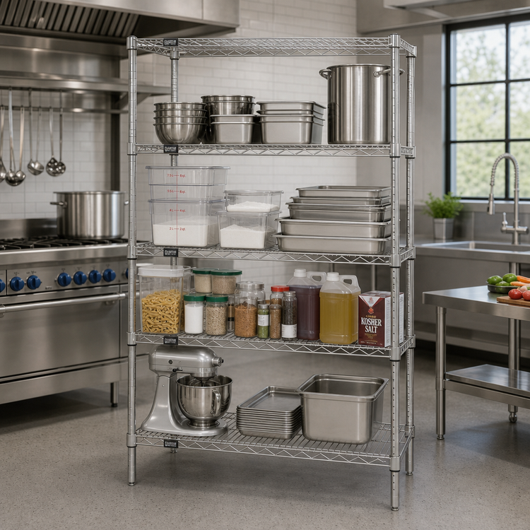 Product image #2 for Quantum Wire Shelving Starter Kit, 72"W x 21"D x 74"H, 4-Shelf, 304 Stainless Steel