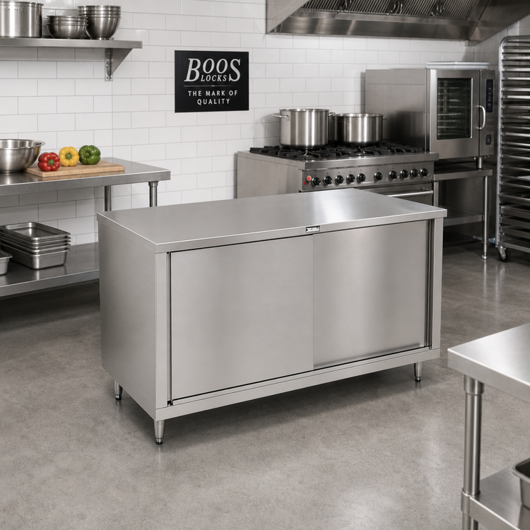 Product image #2 for John Boos 48 x 24 Inch Stainless Steel Enclosed Work Table with Sliding Doors