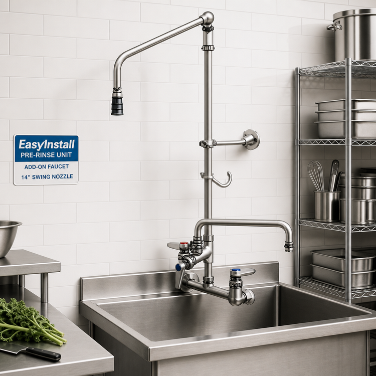 Product image #2 for EasyInstall Wall-Mount Pre-Rinse Unit with Add-On Faucet and 14-Inch Swing Nozzle