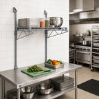 Thumbnail image #2 for Quantum WC54-CB2430GY Wall-Mounted Cantilever Shelving Starter Unit, 54-Inch Posts, 24-Inch Cantilevers, Gray Epoxy Antimicrobial Wire Shelves