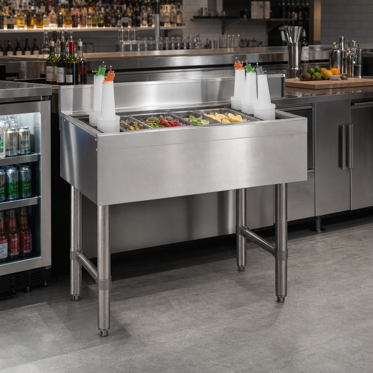 Product image #2 for Advance Tabco Underbar Basics 48-Inch Stainless Steel Cocktail Unit with 12-Inch Deep Ice Bin and 7-Circuit Cold Plate
