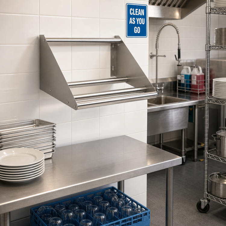 Product image #2 for BK Resources 22-Inch Wall-Mount Tubular Stainless Steel Dish Shelf