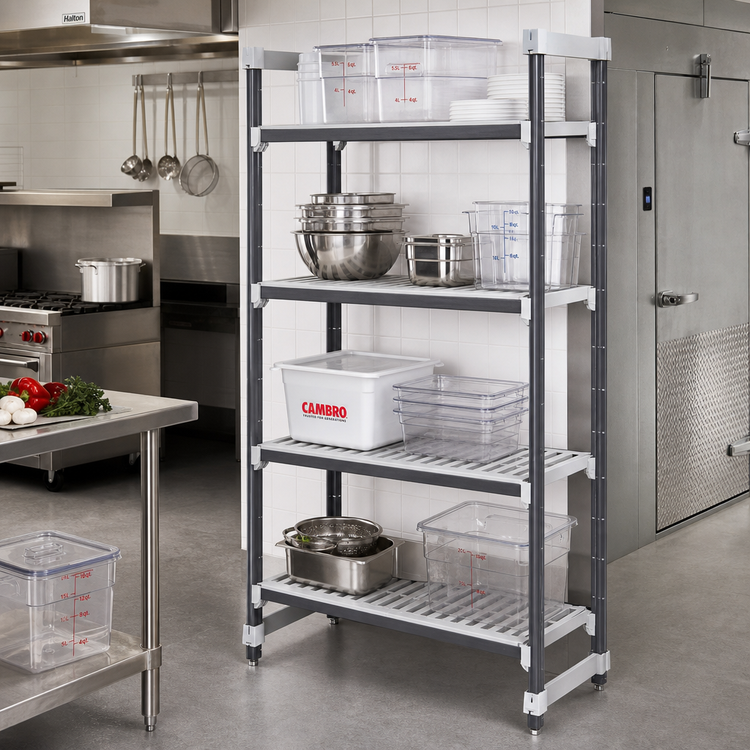 Product image #2 for Cambro Camshelving Elements XTRA 21 x 42 x 72-Inch 5-Tier Vented Stationary Starter Polymer Shelving Unit