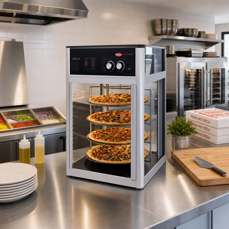 Product image #2 for Hatco Flav-R-Savor Countertop Hot Food Holding and Display Cabinet, 1 Door, 3-Tier Rotating Circle Rack with Motor, 120V