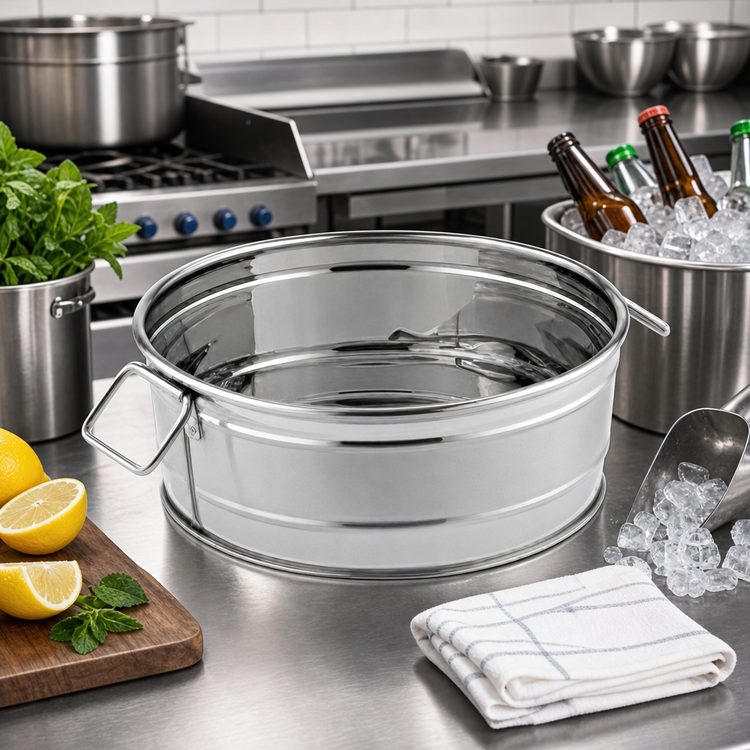 Product image #2 for American Metalcraft 72 oz. Round Stainless Steel Cooling Tub with Satin and Mirror Finish