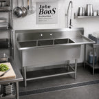 Thumbnail image #2 for John Boos Pro-Bowl 3PB24-1D30R 3-Compartment Stainless Steel Sink, Right Drainboard, 24" x 24" x 12" Bowls, 16-Gauge 300 Series