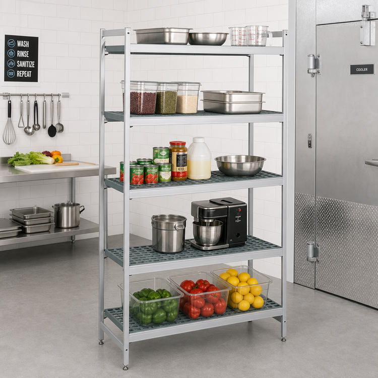 Product image #2 for Fermostock 5-Tier Gray Perforated Stationary Starter Shelving Unit, 83 in H x 38 in W x 22 in D