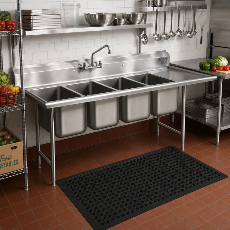Product image #2 for Eagle Group 314 Series Four-Compartment Stainless Steel Sink with 24-Inch Right Drainboard