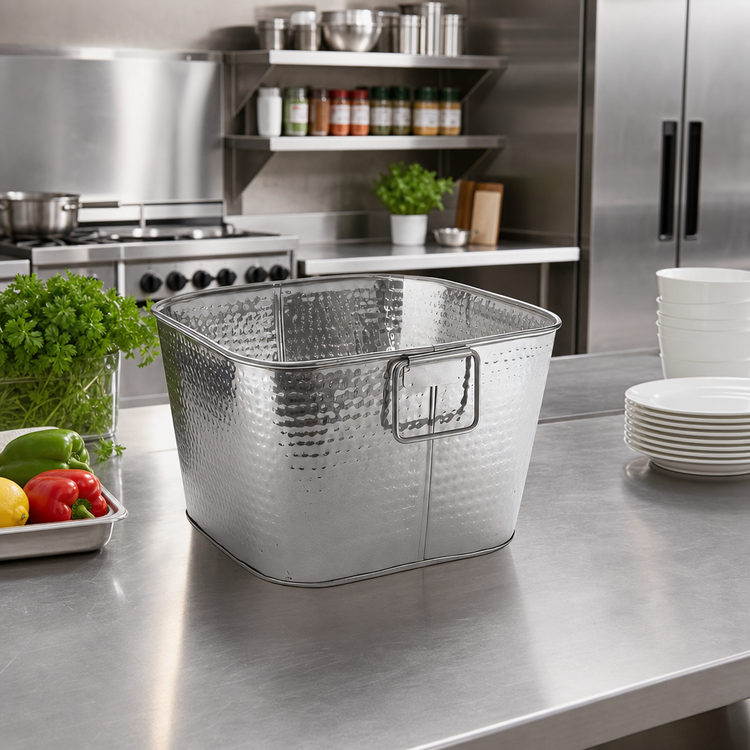 Product image #2 for American Metalcraft 22.5 Qt Square Stainless Steel Hammered Cooling Tub