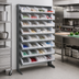 Thumbnail image #2 for Quantum Sloped Single-Sided Steel Pick Rack with 8 Shelves and 32 Clear Bins