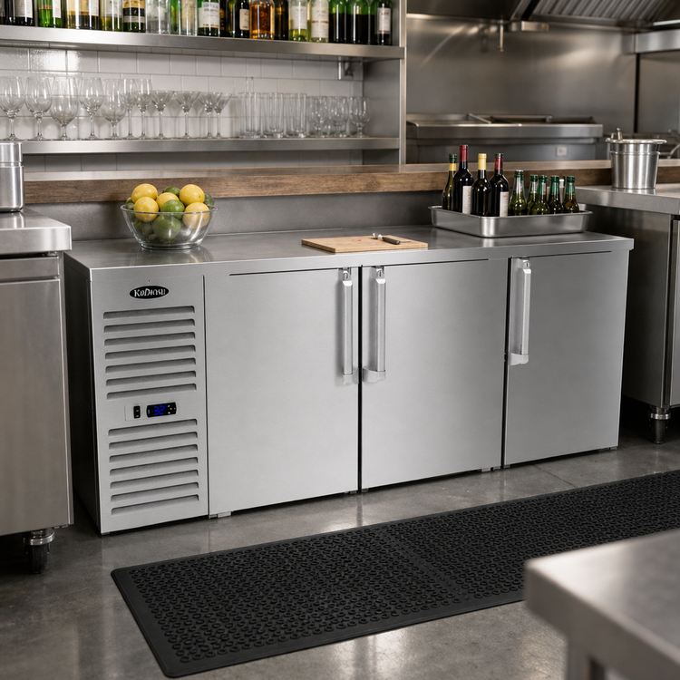 Product image #2 for 72-Inch 3-Door Low-Profile Narrow-Door Solid Door Back Bar Cooler