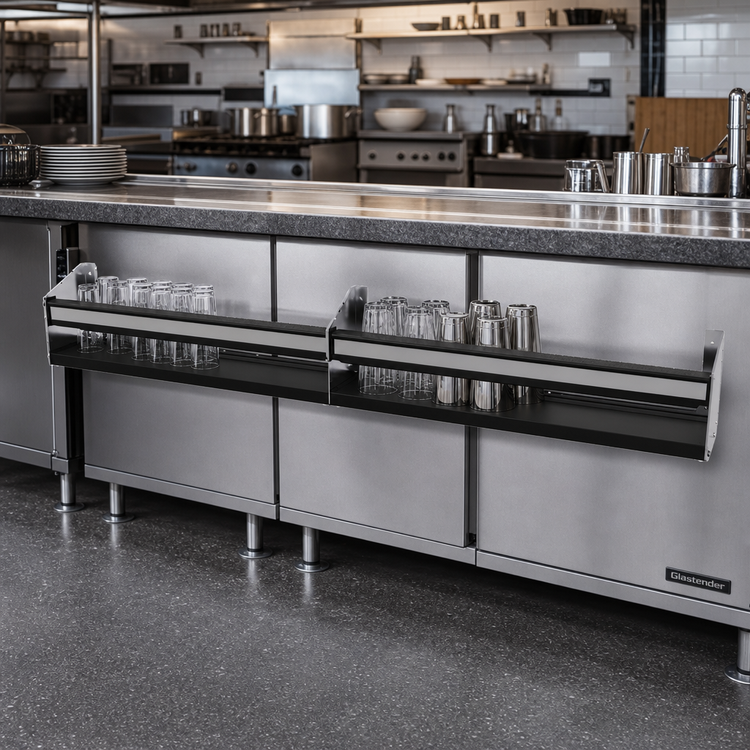 Product image #2 for Glastender 60-Inch Stainless Steel Single Speed Rail with Open Step-and-Rail Design