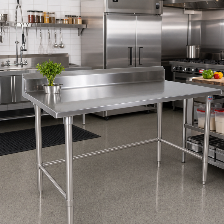 Product image #2 for John Boos Stallion 108-Inch x 24-Inch 14-Gauge Stainless Steel Work Table with 5-Inch Backsplash and Safety Edge Front
