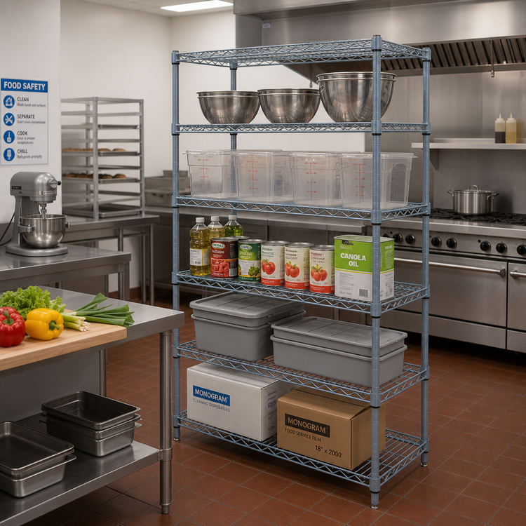 Product image #2 for Quantum 5-Shelf Stationary Wire Shelving Starter Kit, 30 x 24 x 54 Inches, Gray Epoxy Antimicrobial Finish