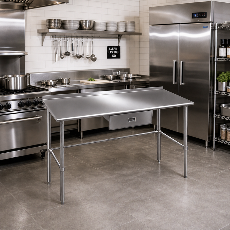 Product image #2 for Deluxe Series 30-Inch x 24-Inch Stainless Steel Work Table with 1-1/2-Inch Rear Upturn and Tubular Base