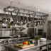 Thumbnail image #2 for Eagle Group Ceiling-Mounted Triple-Bar Aluminum Pot Rack, 64 x 20 x 18 Inches