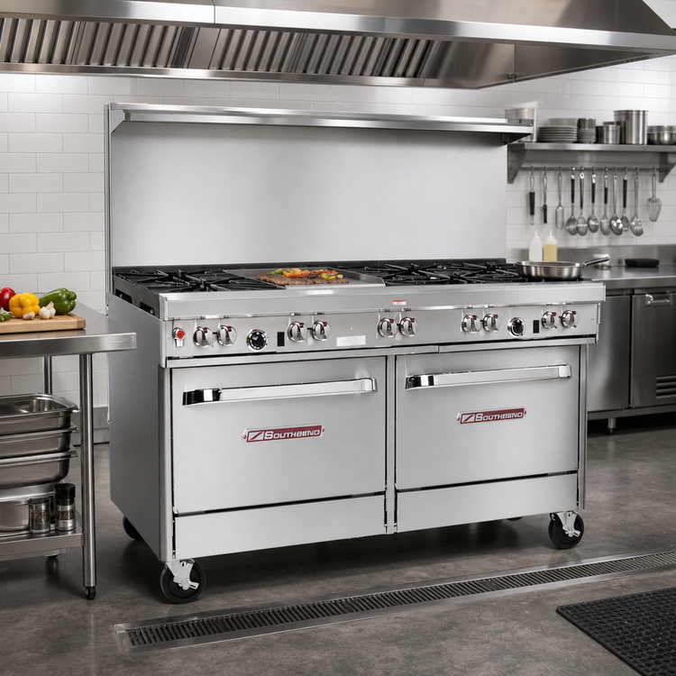 Product image #2 for Southbend Ultimate 60-Inch Commercial Gas Restaurant Range with 6 Open Burners, 24-Inch Griddle, Standard Oven and Convection Oven