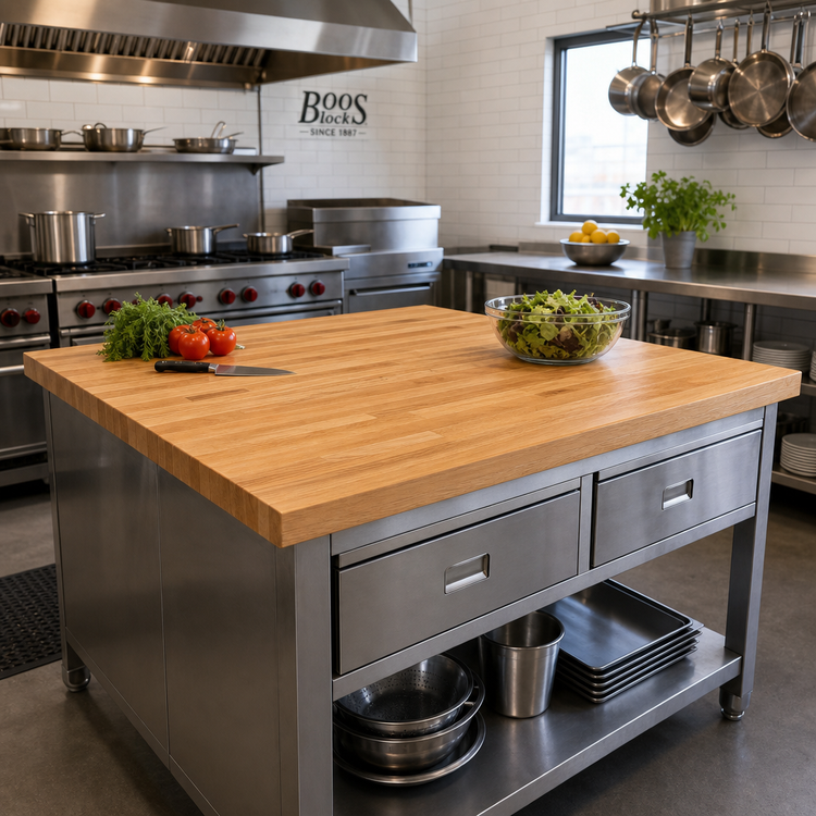 Product image #2 for John Boos Appalachian Red Oak Island Countertop, 48 x 36 x 1-1/2 Inch, Blended Edge Grain, Penetrating Oil Finish