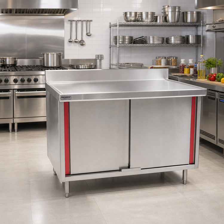 Product image #2 for Spec-Master Marine Series 48"W x 30"D Stainless Steel Work Table with Cabinet Base and Sliding Doors