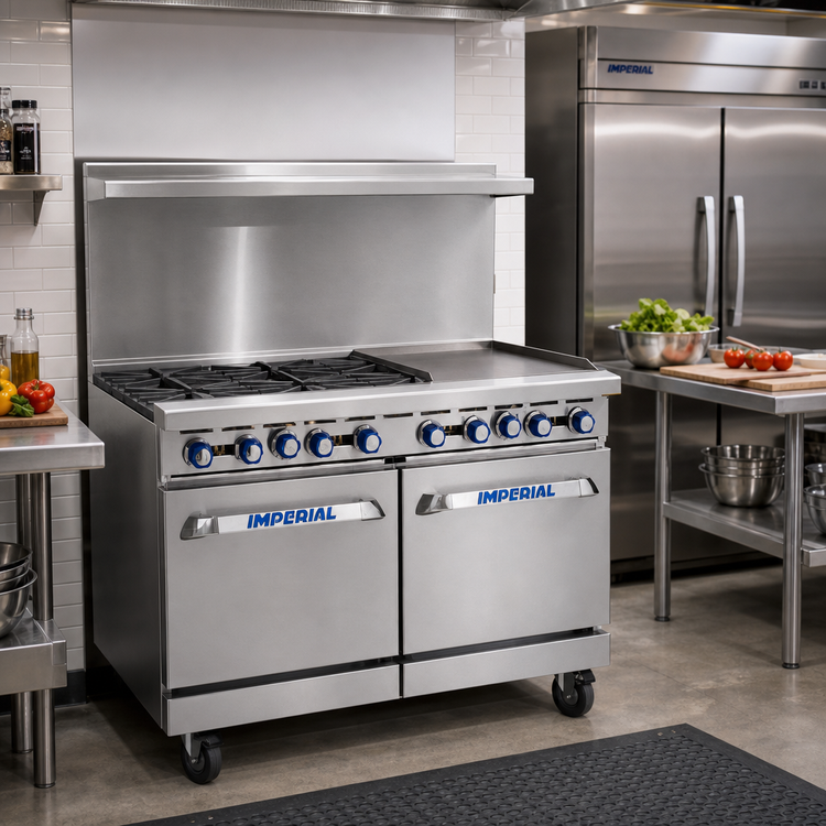 Product image #2 for Imperial Pro Series 48-Inch Gas Restaurant Range with 4 Open Burners, 24-Inch Griddle, and Standard Oven