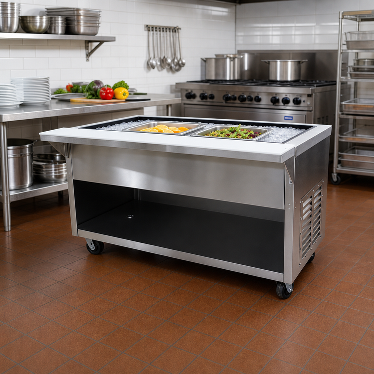 Product image #2 for Heavy Duty Ice-Cooled Stainless Steel Serving Counter with Enclosed Base, 2-Pan, 31-13/16 Inch Wide