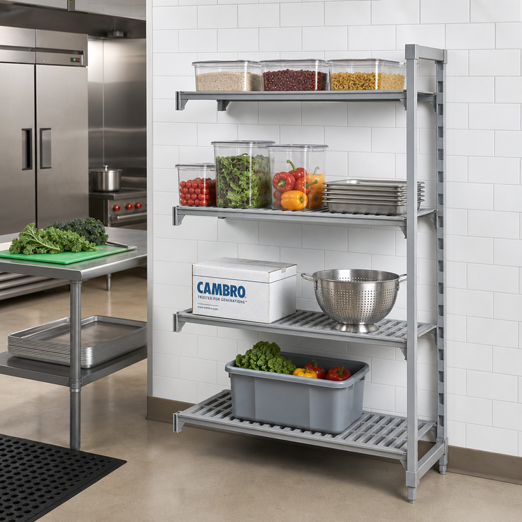 Product image #3 for Cambro Camshelving Premium 4-Shelf Vented Add-On Polymer Shelving Unit, 18 x 42 x 64 Inches, Speckled Gray
