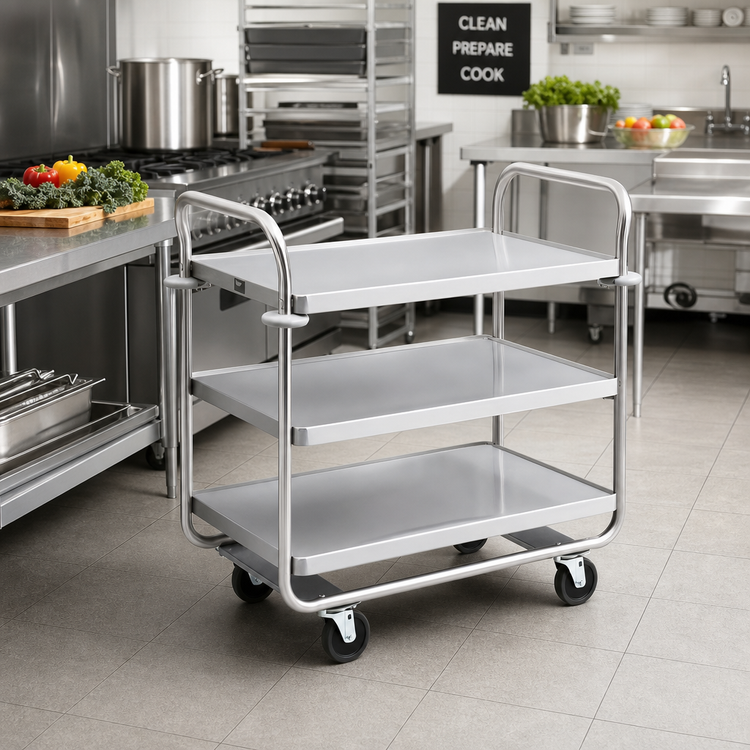 Product image #2 for Vollrath Caravelle Heavy-Duty Stainless Steel 3-Shelf Utility Cart, 500 lb Capacity
