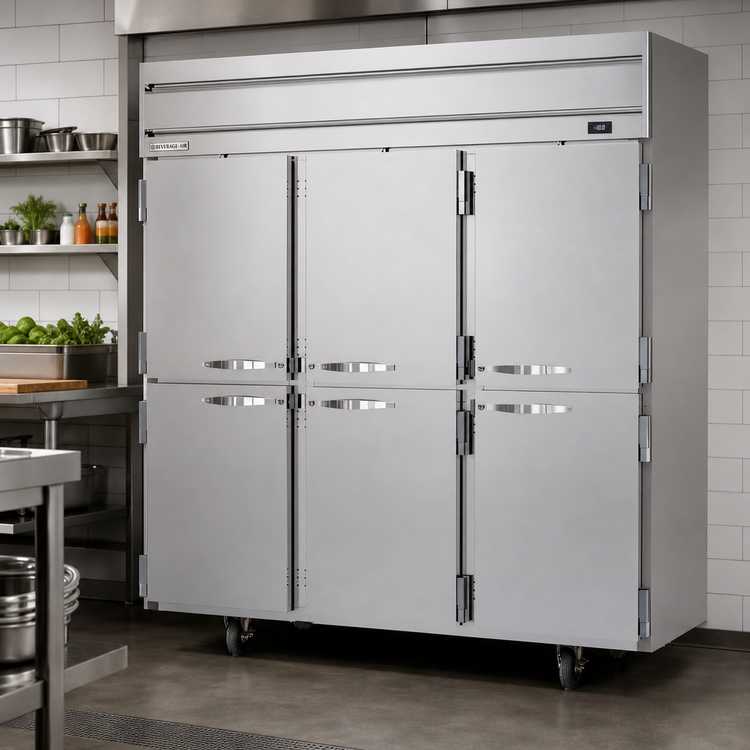 Product image #2 for Beverage-Air Horizon Series Three-Section Reach-In Freezer, 69.1 Cu. Ft., Six Half Solid Doors