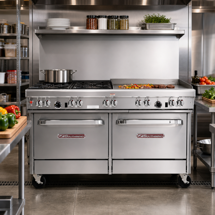 Product image #2 for Southbend Ultimate 60-Inch Commercial Gas Restaurant Range with 4 Open Burners, 36-Inch Griddle, and 2 Convection Ovens