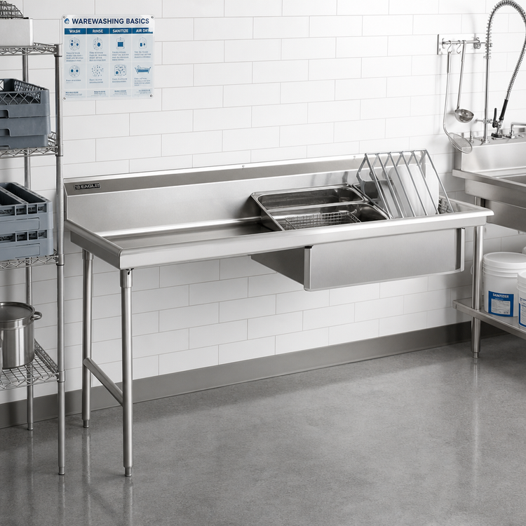 Product image #2 for Eagle Group 60-Inch Straight Soiled Dishtable with Left-to-Right Operation and 20 x 20 x 5 Sink