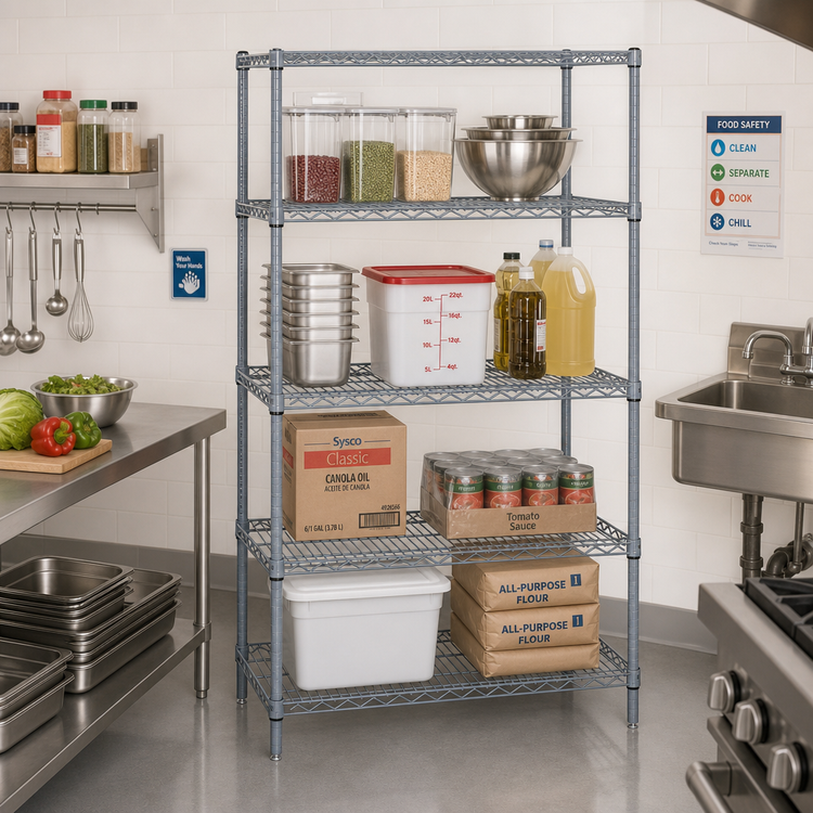 Product image #2 for Quantum 54-Inch Wide x 24-Inch Deep x 63-Inch High Wire Shelving Starter Kit, 4 Shelves, Gray Epoxy Antimicrobial Finish